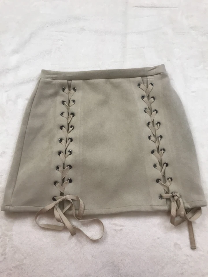 Minifalda Honey Punch para mujer talla S marrón tostado gamuza con cordones 2818 Foto 1 de 4