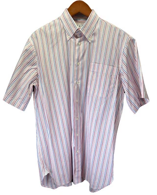 Peter Millar Pink White Striped Short Sleeve Button Down Dress Shirt Size L Men - Image 1 of 4