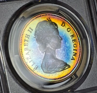 1971 Toned Canada BC Silver $1 PCGS SP67 Rainbow Pastel Color Dual Sided Toning - Image 1 of 4