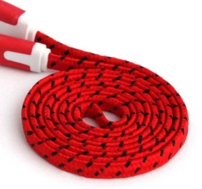 Flat Braided Noodle Fabric Micro USB Charger Cable for iphone 8 7 6 4 5s 5c plus - Image 1 of 4