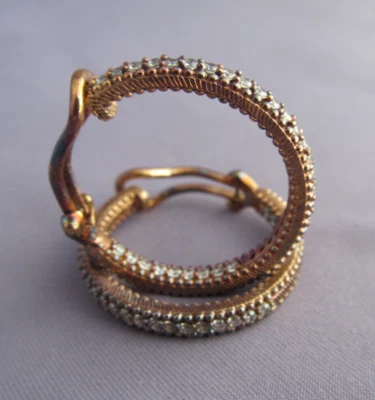 JUDITH RIPKA STERLING VERMEIL INSIDE & OUT CZ HOOP CLIP ON EARRINGS 1" - Image 1 of 4