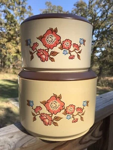 Vintage Sterilite Kitchen Canister Set Retro Orange Flower Power Set of 2 - Picture 1 of 2