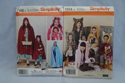 UNCUT Lot of 2 Simplicity Childs Hat Cape w Matching 18" Doll Patterns 1348 1514 - Image 1 of 4
