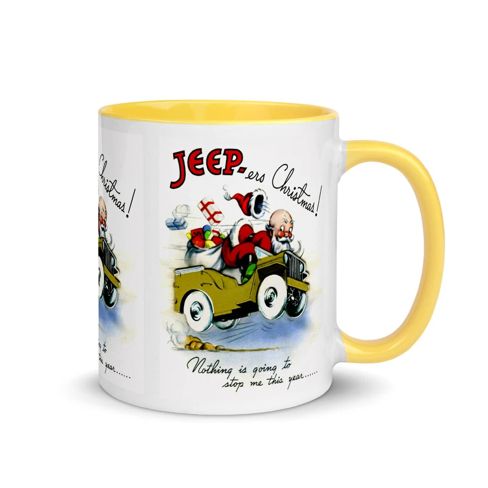 Jeepers Navidad Segunda Guerra Mundial Era Santa en Ejército Jeep Retro Taza de Bebidas (4 Colores)  Foto 1 de 1