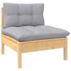 Outdoor Patio Lounge Middle Sofa Solid Wood With Comfortable Grey Cushions