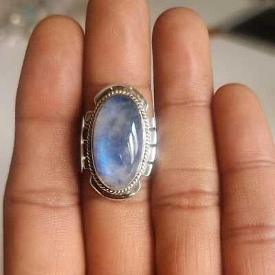 PURPLE RAINBOW MOONSTONE NATURAL GEMSTONE 925 STERLING SILVER JEWELRY RING - Image 1 of 4
