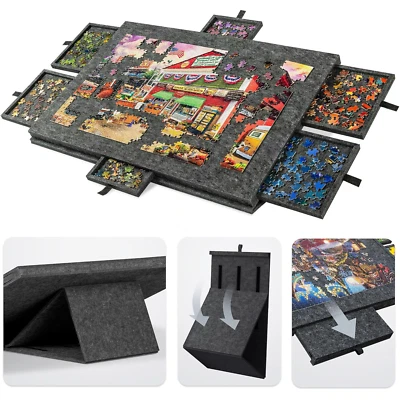 NISORPA Puzzletisch Puzzlebrett mit 6 Schubladen 77*52cm Puzzleunterlage max. 1000 Teile