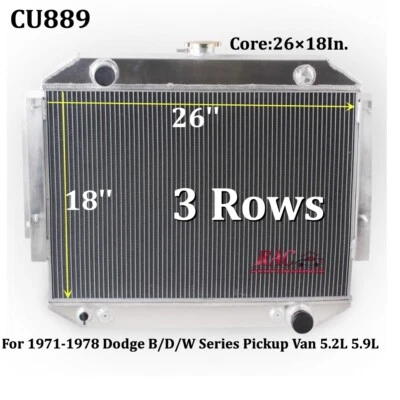 Radiator for 1971-78 Dodge Pickup D100 D200 D300 W150 W200 5.2L 5.9L 26x18" Core - Image 1 of 4