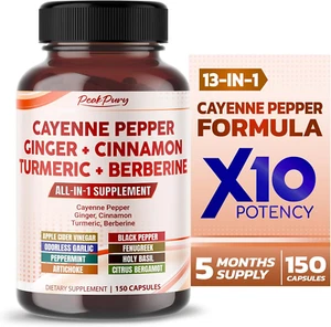 Cayenne Pepper 8000Mg Ginger 3000Mg Turmeric 2500Mg Berberine 2500Mg - Digestion - Picture 1 of 7