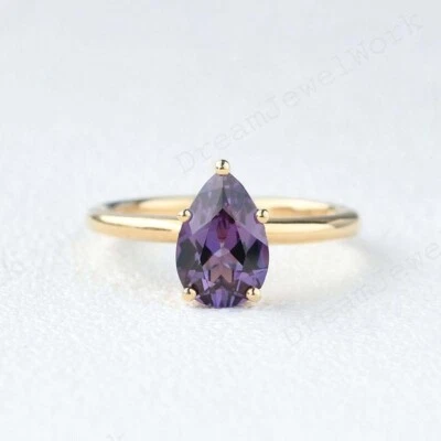 14k Yellow Gold 7x5 MM Pear Shaped Natural Alexandrite Solitaire Women Ring - Image 1 of 4