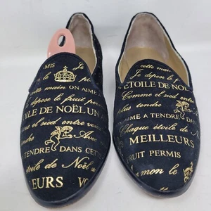 Beverly Feldman Blk Suede Gold LOVE & Desire 2.5" low Heel Loafer Ballet sz 6.5 - Picture 1 of 12