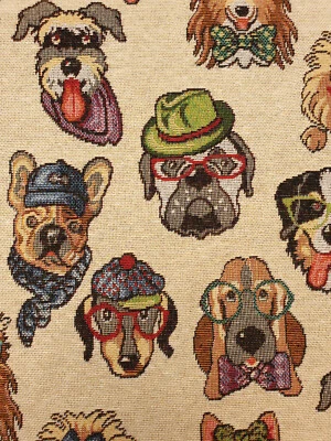 Funny dog heads tapestry fabric UK fat quarter 56cm x 50cm 80% cotton 20% poly — 第 1/2 张图片