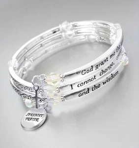 Motivierender Bibelvers Schrift Silber GELASSENHEITSGEBET Kristalle Wickelarmband - Bild 1 von 4