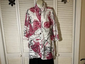 Cheryl Nash Windridge “Big Shirt” Long Sleeve Pink/Black Rayon Nylon Medium NWT - Picture 1 of 8