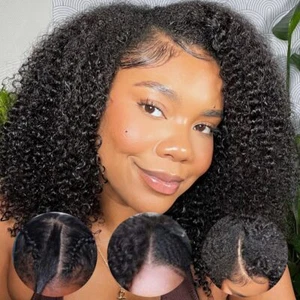 UNice Malaysian Afro Kinky Curly V Part Lace Wig Human Hair Glueless Wear and Go - Picture 1 of 13