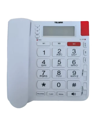 Nuovo Telefono Fisso a Filo Telmar con 3 Memorie Bianco con Tasti Numeri Grandi - Immagine 1 di 4