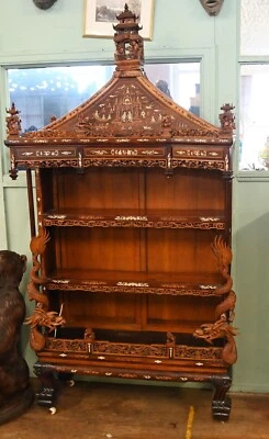 Chinese Display Cabinet Pagoda Top Inlay Carved 1840 — 第 1/4 张图片