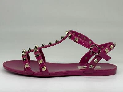 Valentino Rockstud Tachonado PVC Gladiador T Correa Plana Jalea Sandalias Zapatos $490 Foto 1 de 4