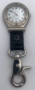 Croton Wilderness Clip On Compass Watch Silver Tone Leather Pocket New Battery - Picture 1 of 4