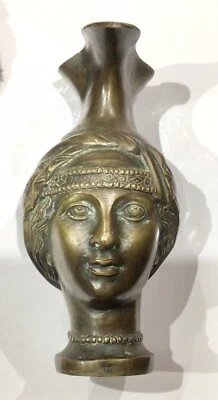 Miniature Early 20th Century Bronze Figural Wine Ewer Jug Female Head Turban 5” - Image 1 of 4
