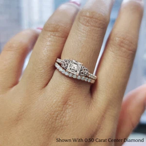 GIA Certified 7/8 Ctw Natural Diamond Two Tone Celtic Knot Wedding Ring Set - Picture 1 of 22