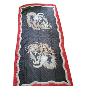 Sciarpa di seta Dansk Smykkekunst scialle rosso nero viso di tigre misto seta designer - Foto 1 di 6