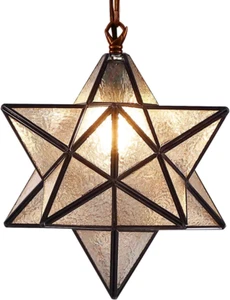 L10076 Moravian Star Tiffany Style Stained Glass Ceiling Pendant Hanging Lamp wi - Picture 1 of 8