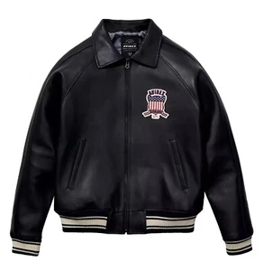 Hombres Avirex Chaqueta de Cuero Negro Chaqueta de Bombardero Negro EE. UU. A... - Imagen 1 de 5