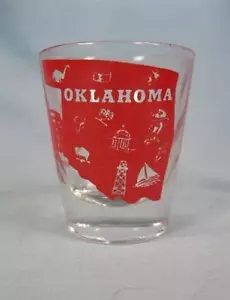 Oklahoma State Shot Glass State Capitol & State Shape Red Decalcomanie trasparenti belle (O) - Foto 1 di 2