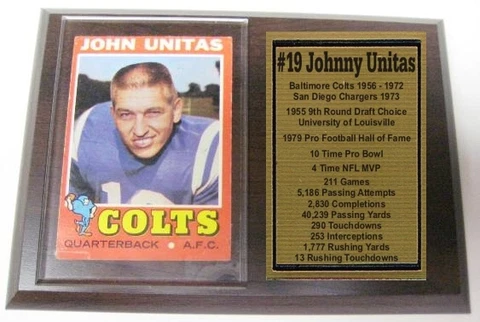 Baltimore Colts Johnny Unitas Topps Football Card Plaque Cover