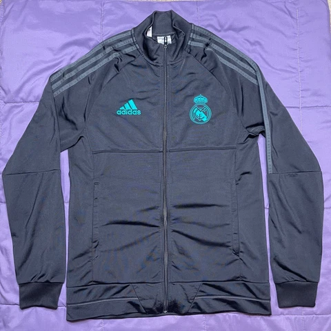 REAL MADRID BLACK FOOTBALL JACKET SOCCER SWEATER ADIDAS BQ7865 YOUTH Sz XL Cover