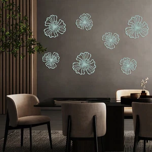 7Piece Metal Wall Decor Flower Sculpture Decor Boho Aesthetic Indoor Hanging Art - Picture 1 of 15