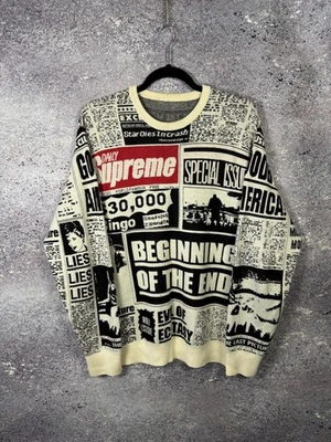 Supreme Newspaper Crewneck Merino Wool Sweater Large - Image 1 of 4