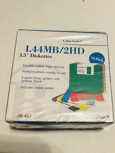 VTG Radio Shack Floppy Diskettes 1.44 MB/2HD 3.5" Pack 10 Color Coded 26-467 - Picture 1 of 5