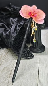 Pelo de orquídea rosa de inspiración asiática con cuentas de vidrio y arcilla polimérica hecho a mano único - Imagen 1 de 7