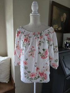 Zara Off The Shoulder Size Small Womens Beautiful Floral Top - Picture 1 of 8