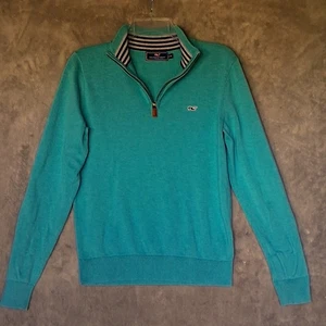 Vineyard Vines Size XS 1/4 Zip Pullover Turquoise Cotton Sweater Whale - Picture 1 of 14