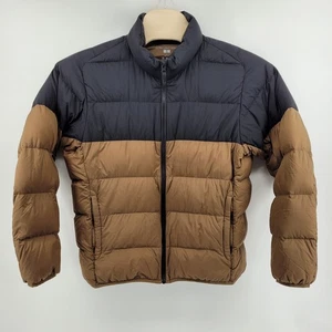 Uniqlo Ultra Light Down Jacket L Black Brown Color Block Packable Insulated - Picture 1 of 7