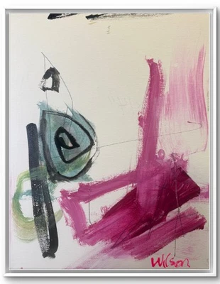 Lienzo Pintura Líneas Rosa Abstracto Original Wilson 11" x 14" Foto 1 de 4