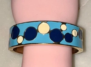 Vintage Multicolor Blue Cream Aqua Circles Gold Tone Trim Clamp Cuff Bracelet - Picture 1 of 7