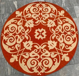 5x5 ft Vintage Round Handwoven French Aubusson Rug Needle Point Living Room Rug - Picture 1 of 13