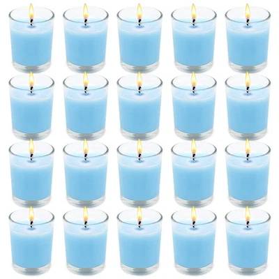 Juego de 20 velas votivas Babyblue vidrio transparente relleno vela de cera de soja sin perfume... Foto 1 de 4