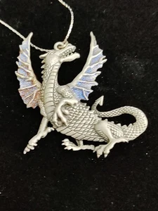 JJ Jonette Dragon Necklace With Blue Wings 2" L 2" W 16" Chain - Picture 1 of 4