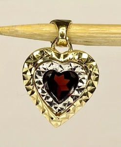 Colgante Corazón Granate Rojo Oro Amarillo y Blanco 10K Vintage 2.27gr - Imagen 1 de 15