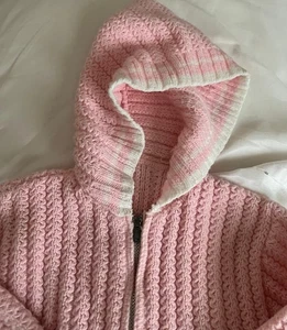 Vintage; hooded child's acrylic knit zippered cardigan; - Picture 1 of 2