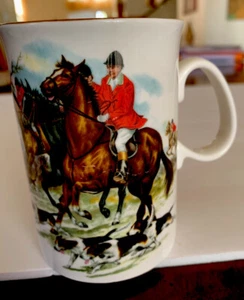 VERY RARE Sheltonian English Bone China  Hunt Horses Dogs 10 OZ Coffee Mug G3-15 - Picture 1 of 7