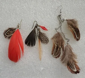 Vintage Dangle Feather unpaired 3 Single Earrings  - Picture 1 of 7