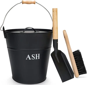Ash Bucket with Lid, Shovel, and Broom - 3.5-Gallon Metal Ash Can for Fireplaces - Picture 1 of 9