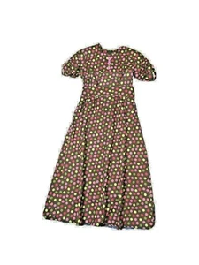 50s  Vintage Polka Dot Maxi Dress Long Pink Brown Green Retro Old Fashioned Maid - Picture 1 of 8