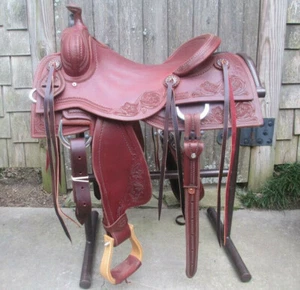 Western Ranch Saddle 'Handmade'' Eco-Leather Mahogany -''Horse Tack'' seat 16'' - Picture 1 of 7